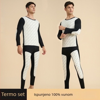 Muški termalni komplet za jesen-zimu, 100% vuna, antibakterijski, grijanje infracrvenim zrakama, gornji dio i hlače