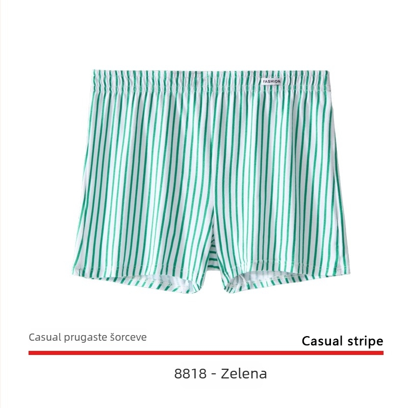 Muške pamučne boxerice na pruge — srednji pojas, jednostavno tkanje, 90–95% pamuka, podstava prepona od pamuka