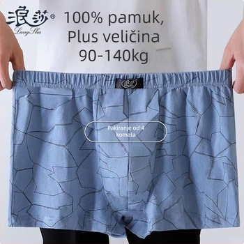 Muške pamučne bokserice – dišuće, opuštenog kroja, plus veličina, geometrijski uzorak (95-100% pamuk, srednji pojas, udobnost u svih četiri sezone)