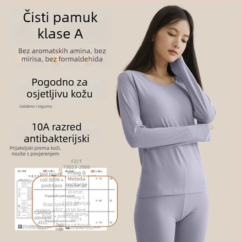 Ženski pamukasti bazni set: top s okruglim izrezom i duge hlače, 7A antibakterijski, visokim strukom, za jesen i zimu