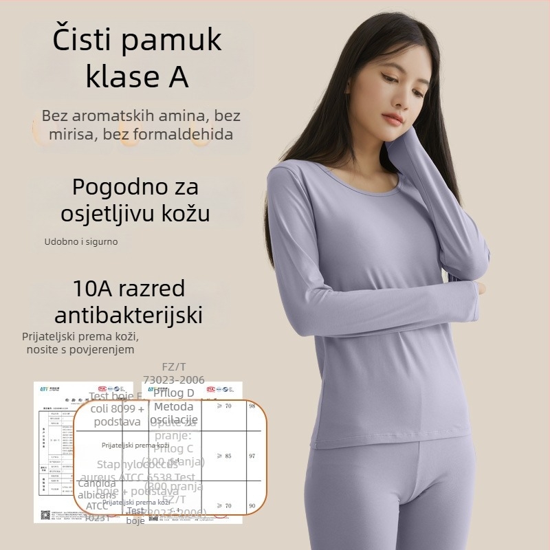 Ženski pamukasti bazni set: top s okruglim izrezom i duge hlače, 7A antibakterijski, visokim strukom, za jesen i zimu