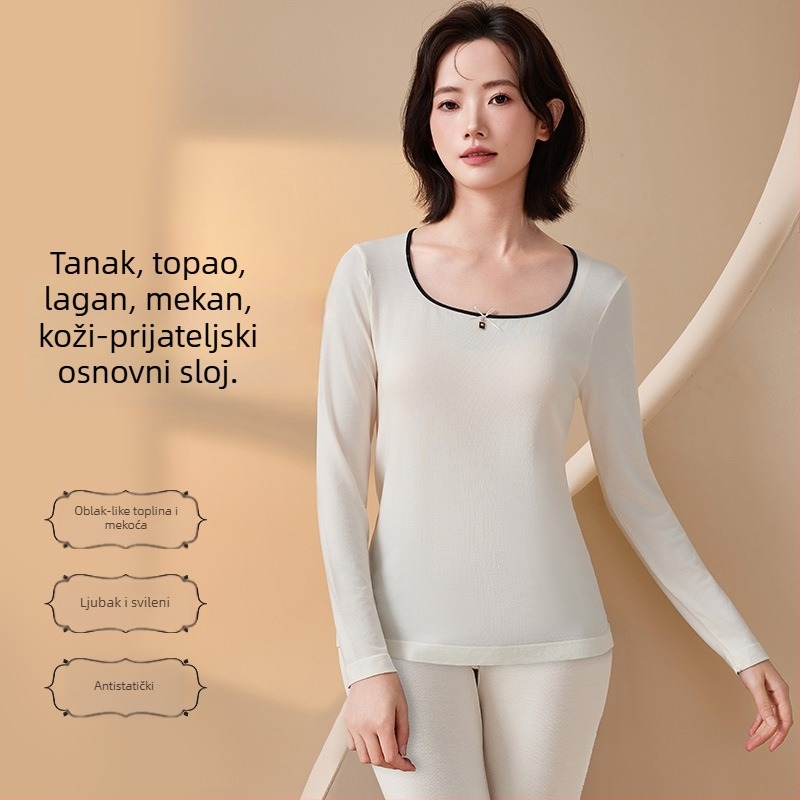 Ženski modalni termalni komplet – bezšivni oblikovani, debeo 201-250 g/m², flekse podstava, dugi rukav + dugi hlače, bazni sloj, jesen-zima