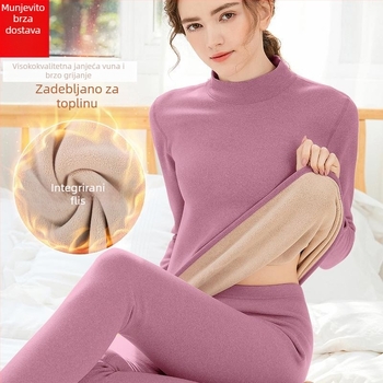 Ženski dvostruko baršunasti termalni set s fleece podstavom, stojeći ovratnik, gornji dio i hlače, zimski komplet