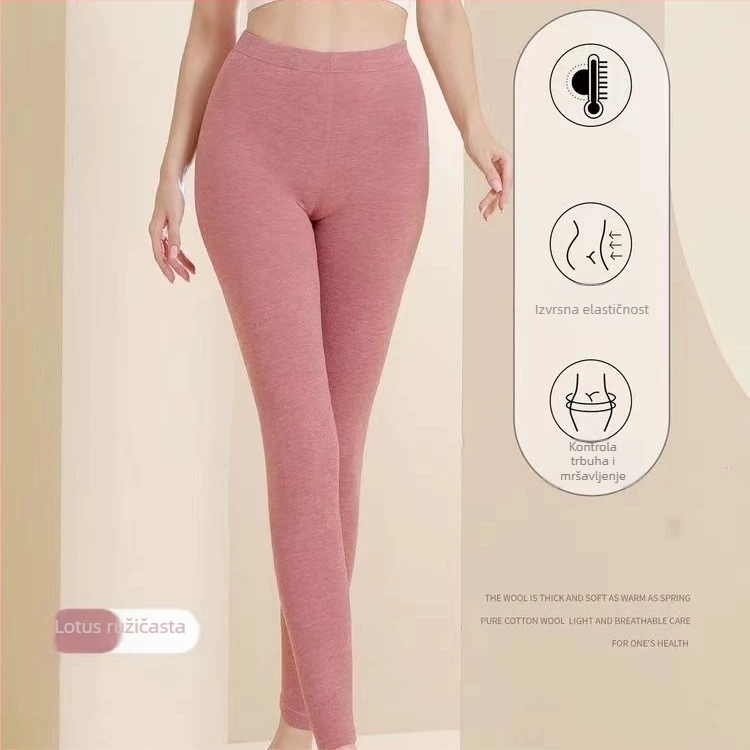 Ženske termalne tajice od vune, visoki struk, dvostruki sloj, jaka toplina, elastičnost, anti-piling