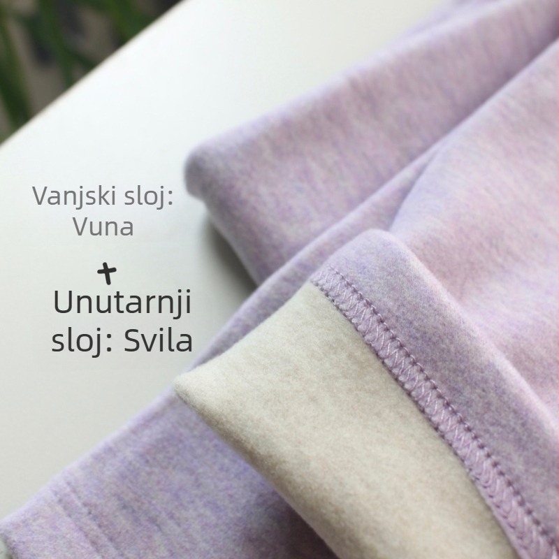 Kašmir termalni set za tinejdžerice – jesen/zima, top s okruglim izrezom i dugim rukavima uz hlače, jednostruki sloj, 251–300 g/m²