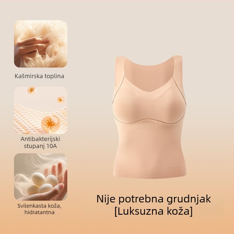 88688 Termo majica za jesen i zimu s integriranom jastučićem za prsni koš i naramenice, flis podstava, debela, bešavni unutarnji sloj za žene