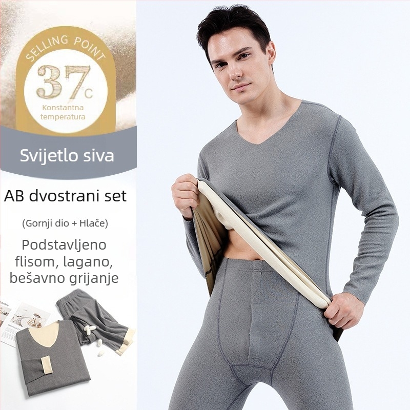 Muški AB dvostrano bezšavni termalni donji komplet s flis podstavom, osnovni sloj za jesen i zimu