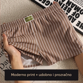 Muške prugaste prozračne pamučne pletene bokserice, srednji pojas, P079