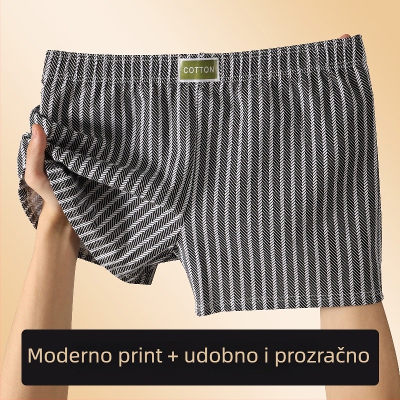 Muške prugaste prozračne pamučne pletene bokserice, srednji pojas, P079