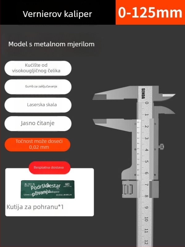 Industrijski vernier mjerni alat s digitalnim zaslonom, nehrđajući čelik, točnost 0,02 mm