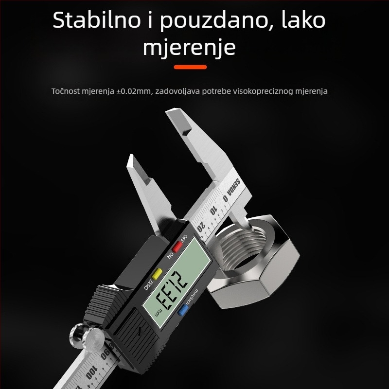 Industrijski vernier mjerni alat s digitalnim zaslonom, nehrđajući čelik, točnost 0,02 mm