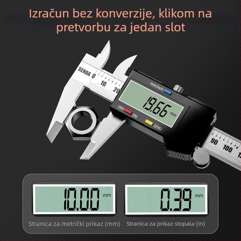 Industrijski vernier mjerni alat s digitalnim zaslonom, nehrđajući čelik, točnost 0,02 mm
