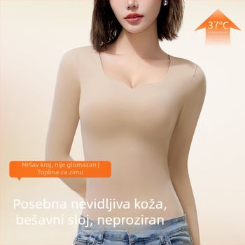 Ženski jesensko-zimski najlonski termalni top s kapuljom, ugrađena podrška za prsa, flis podstava, dugi rukav, uski kroj, za slojevito nošenje