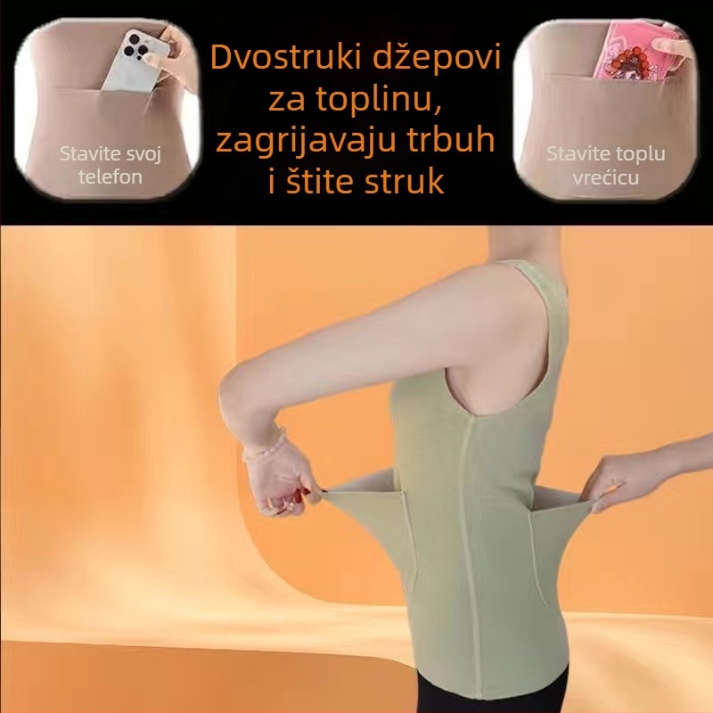 Ženski termalni prsluk s dva džepa, prednji i stražnji džep, flis podstava, bazni sloj za jesen-zimu uz zaštitu struka