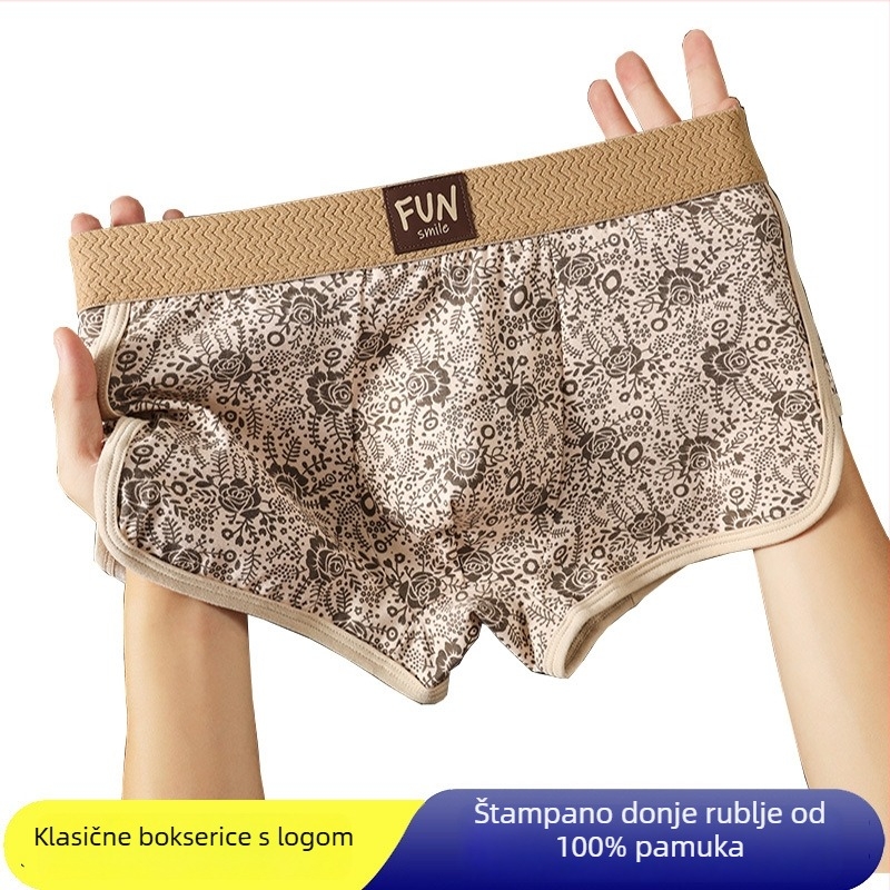 Muške pamučne bokserice za dom, prozračne i udobne, pleteni materijal, srednji pojas, cvjetni otisak ili jednobojni uzorak