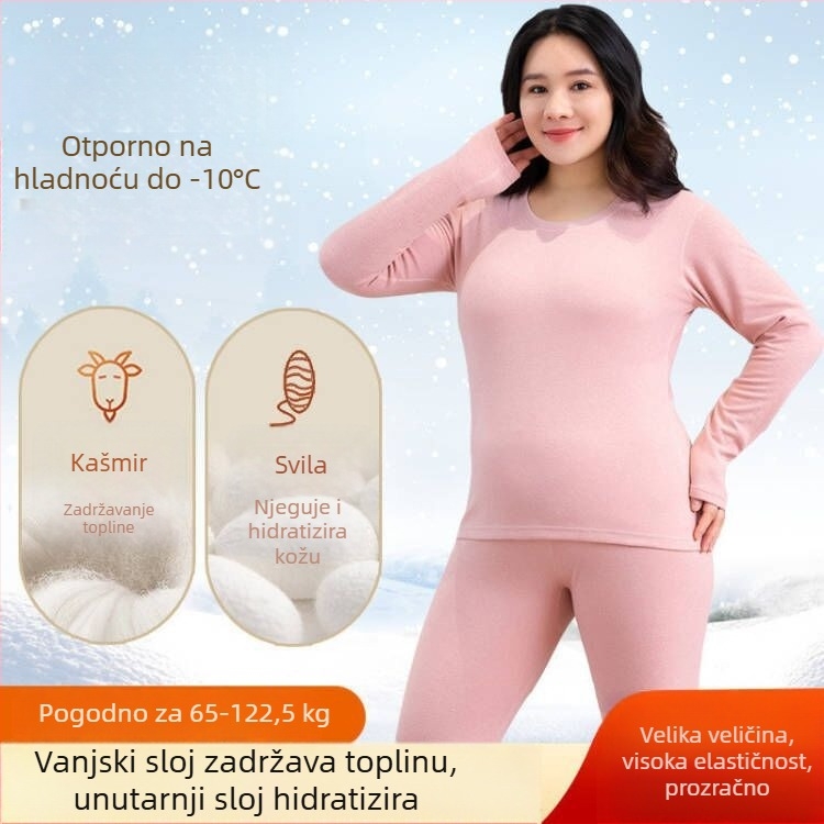 Ženski zimski termalni komplet u velikoj veličini, kašmir-svileni materijal, s flis unutrašnjom, gornji dio i hlače