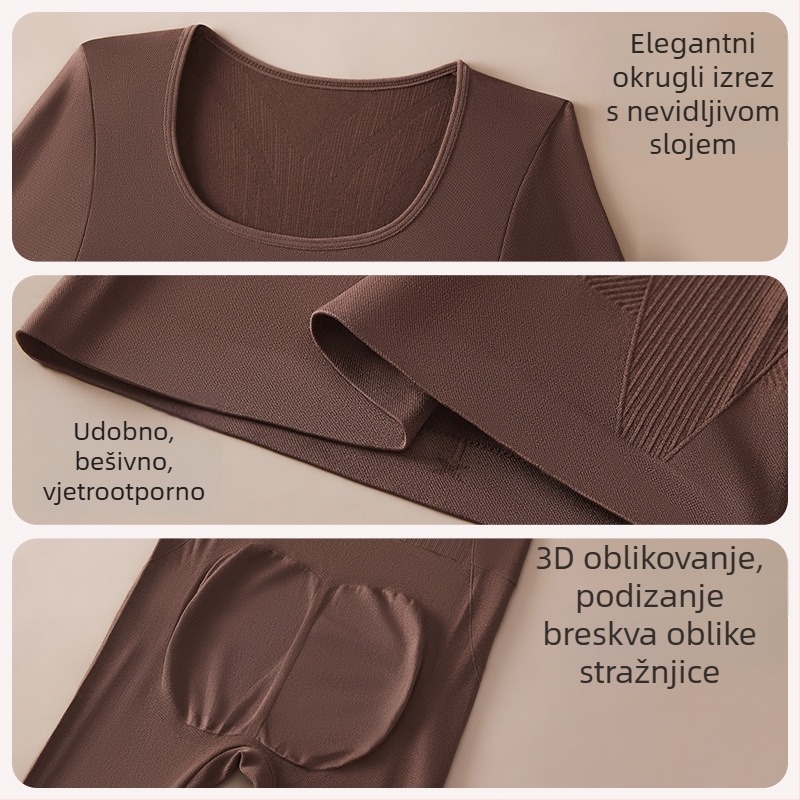 Ženski najlonski termalni osnovni set – gornji dio s dugim rukavima i hlače, srednja gustoća 161-180 g/m2, okrugli izrez, jednoslojni