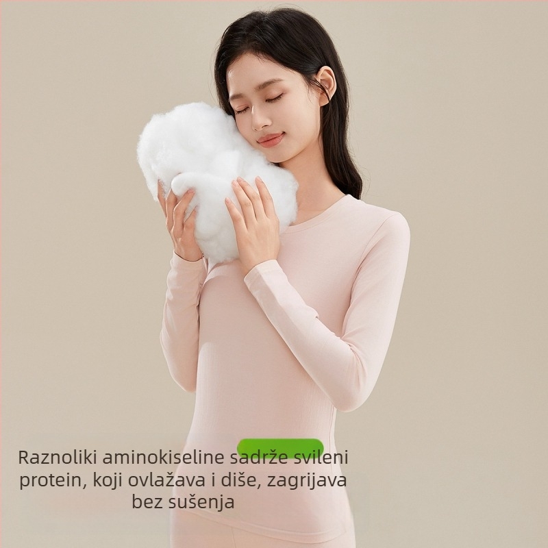 Ženski modalni termalni set donjeg rublja – bez šavova, dvostrano četkan temeljni sloj, tanak, uski kroj, antibakterijski i topao, top s dugim rukavima i hlače