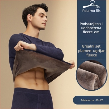 Muški grijani termalni komplet donjeg rublja, poliester vlakno, fleec podstava, ekstra debeli, dvostruki sloj, dugi rukav top i hlače