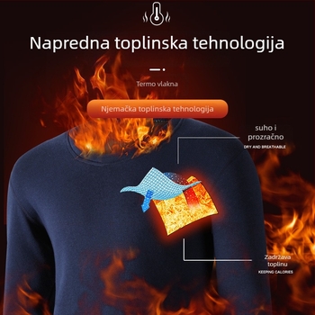 Muški grijani termalni komplet donjeg rublja, poliester vlakno, fleec podstava, ekstra debeli, dvostruki sloj, dugi rukav top i hlače