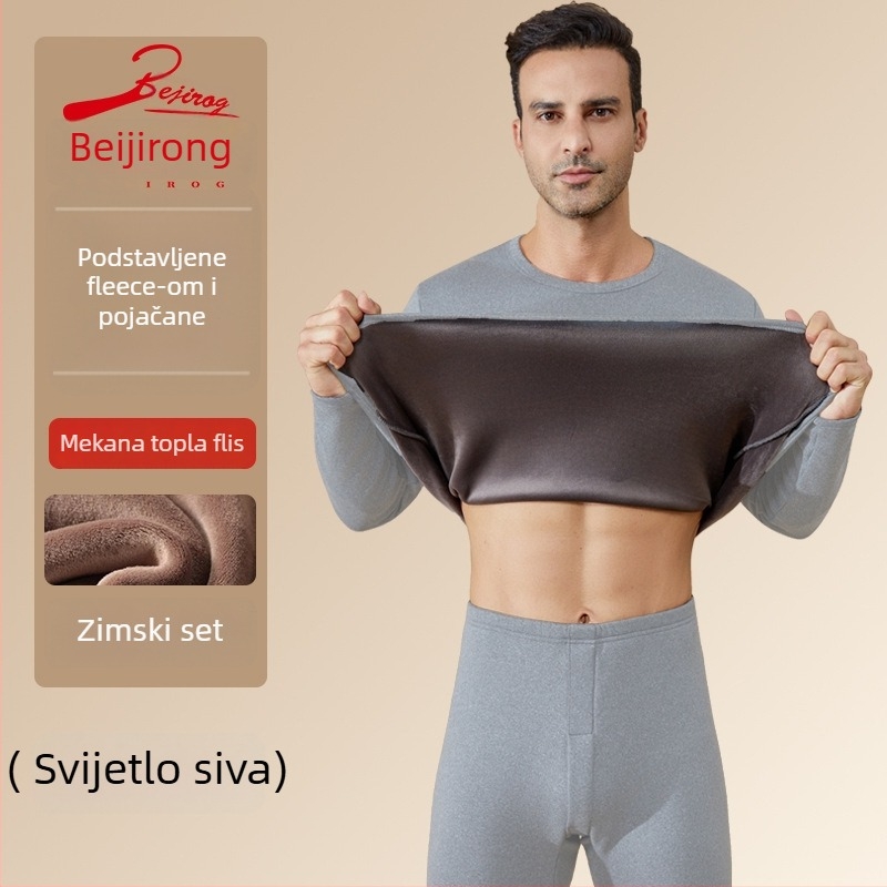 Muški grijani termalni komplet donjeg rublja, poliester vlakno, fleec podstava, ekstra debeli, dvostruki sloj, dugi rukav top i hlače