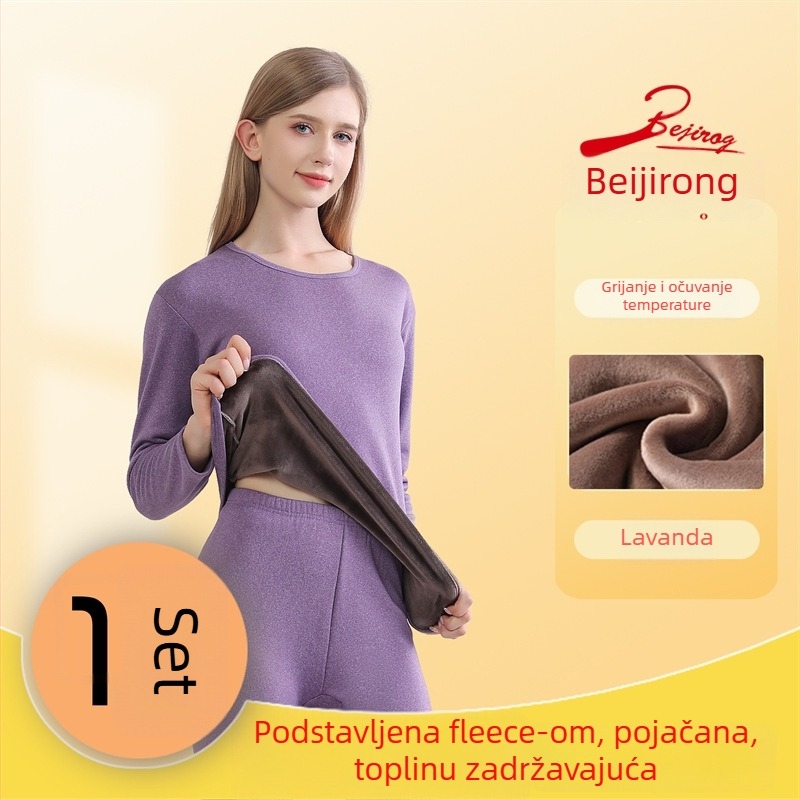 Muški grijani termalni komplet donjeg rublja, poliester vlakno, fleec podstava, ekstra debeli, dvostruki sloj, dugi rukav top i hlače