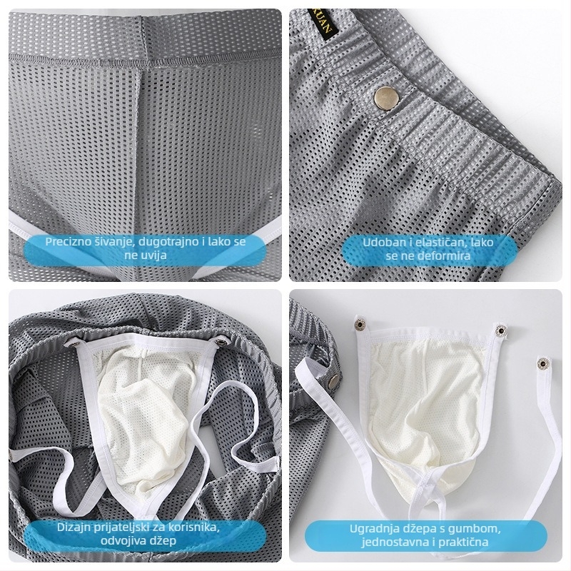 Muške sportske kratke hlače, najlon, Ice Silk mreža, prozračne, brzo suše, visoka elastičnost, odvojivi džep, srednji pas