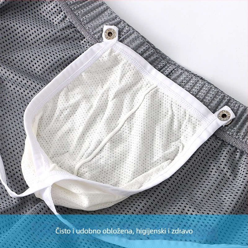 Muške sportske kratke hlače, najlon, Ice Silk mreža, prozračne, brzo suše, visoka elastičnost, odvojivi džep, srednji pas