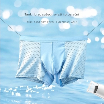 Muške boxerice od ice silk, prozračne mrežaste, brzo suše, srednji pojas, podstava prepona od viskoze 90–95%