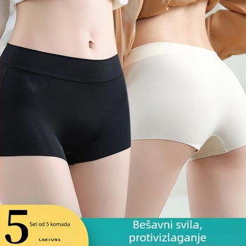 Ženske sigurnosne gaćice od ledenog svile, srednji struk, anti-prozirne, antibakterijske, podstava područja stidne 100% pamuk, glavna tkanina 75% najlon