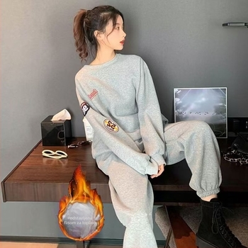 Ženski dvodijelni hoodie set za jesen 2025, akrilna tkanina, dugačke hlače, top s dugim rukavima