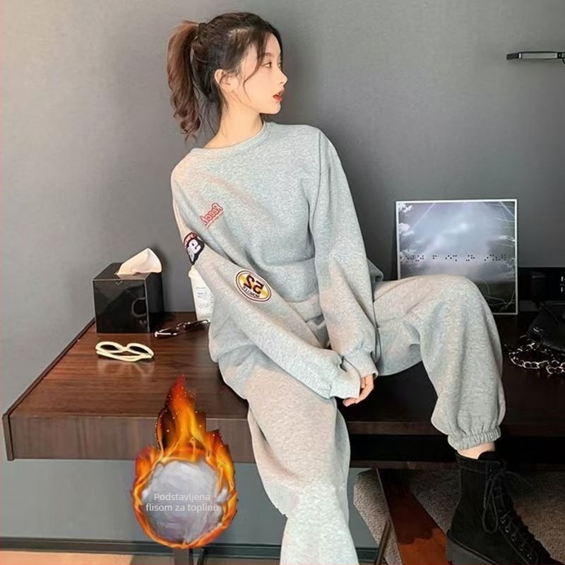 Ženski dvodijelni hoodie set za jesen 2025, akrilna tkanina, dugačke hlače, top s dugim rukavima