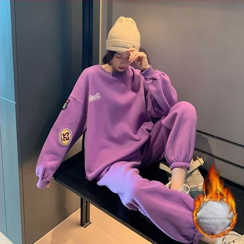 Ženski dvodijelni hoodie set za jesen 2025, akrilna tkanina, dugačke hlače, top s dugim rukavima