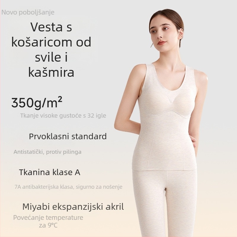 Ženski termalni vest Derong Velvet s kašmirom i svilo, debeli grijački paneli, dvostruki sloj, s jastučićem za prsni koš