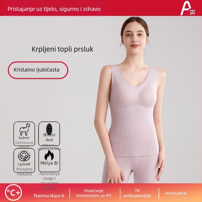 Ženski termalni vest Derong Velvet s kašmirom i svilo, debeli grijački paneli, dvostruki sloj, s jastučićem za prsni koš