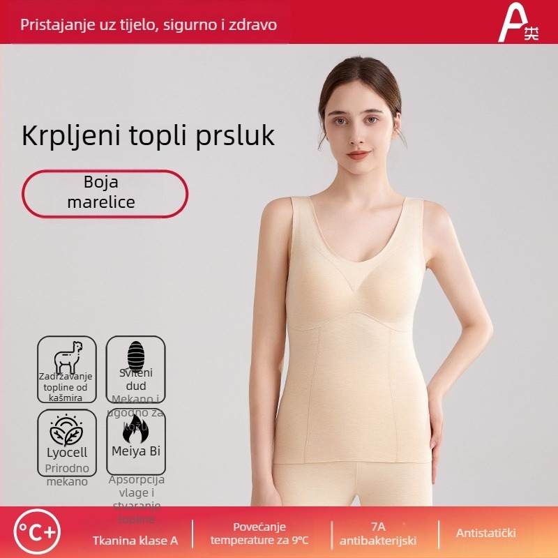 Ženski termalni vest Derong Velvet s kašmirom i svilo, debeli grijački paneli, dvostruki sloj, s jastučićem za prsni koš
