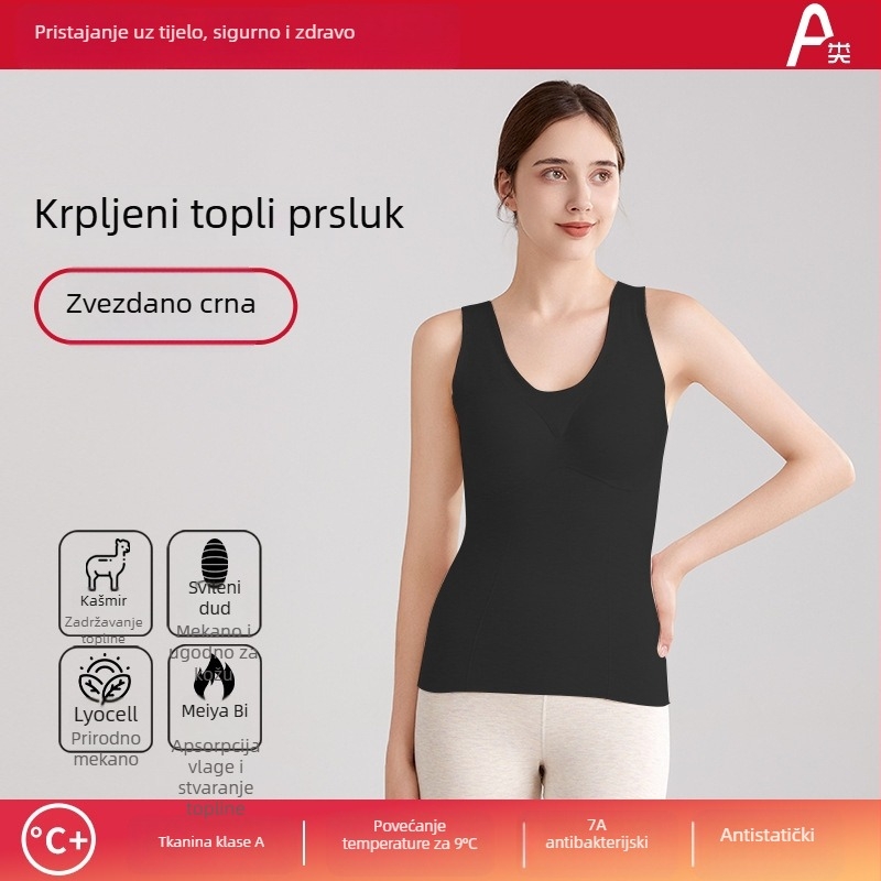 Ženski termalni vest Derong Velvet s kašmirom i svilo, debeli grijački paneli, dvostruki sloj, s jastučićem za prsni koš