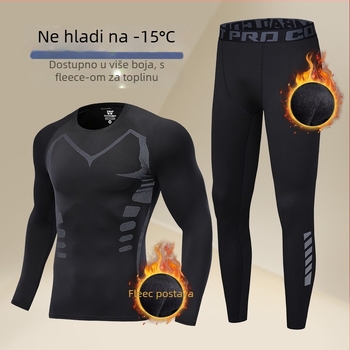 Muški termalni set donjeg rublja s flis podstavom, dvostruka konstrukcija, iznimno debeli materijal (501-600 g/m²), dugi rukavi gornjeg dijela i hlače, okrugli ovratnik