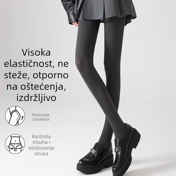 Sive ženske hulahopke s vertikalnim kabelskim prugama, tanke za proljeće i jesen, kompresijske, JK stil