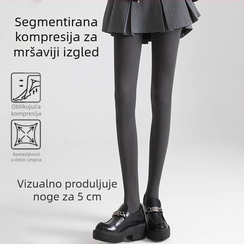 Sive ženske hulahopke s vertikalnim kabelskim prugama, tanke za proljeće i jesen, kompresijske, JK stil