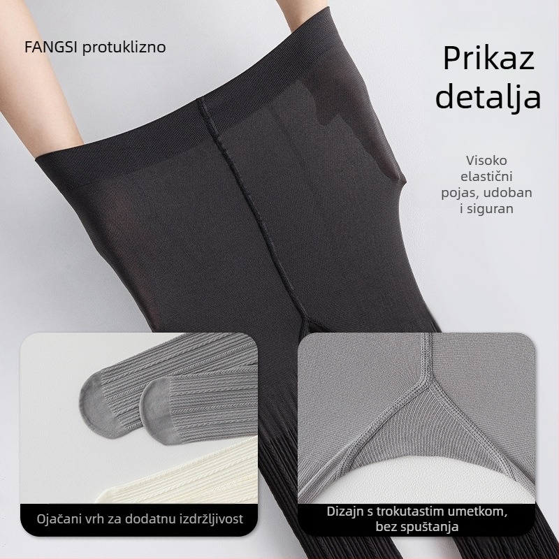 Sive ženske hulahopke s vertikalnim kabelskim prugama, tanke za proljeće i jesen, kompresijske, JK stil