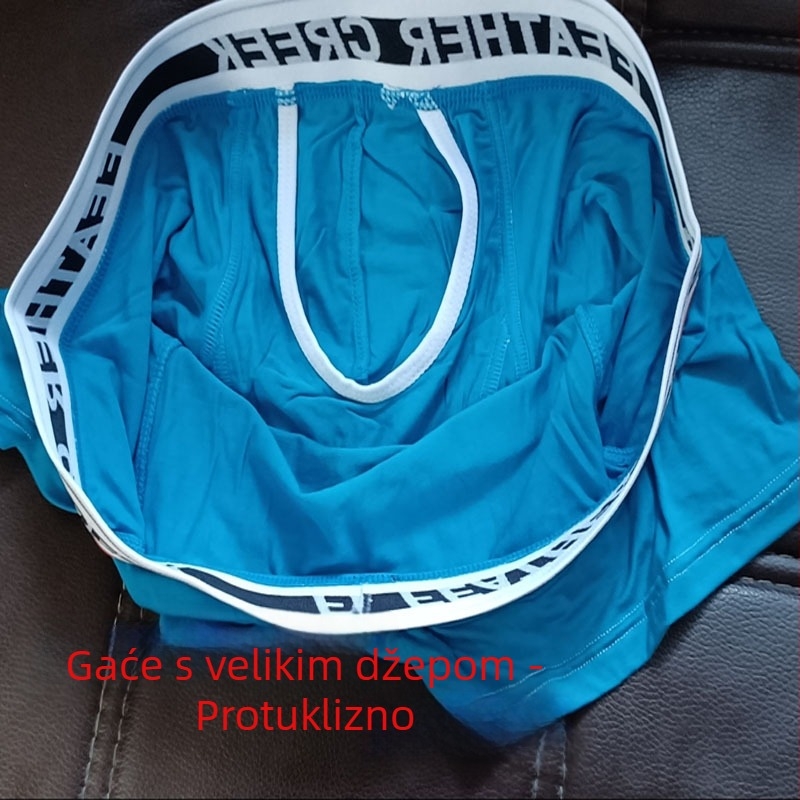 Muške bokserice s U-oblikovanim odvojenim džepom, srednje visoki struk, prozračne, podižu zadnjicu, fino tkan viskoza (80–90%)