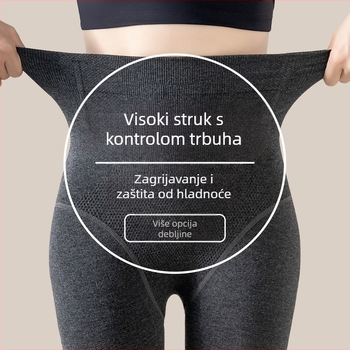 Ženske tajice visokog struka s uzorkom riblje kostiju za učvršćivanje trbuha i podizanje stražnjice, vitke noge, s fleece podstavom za zimu