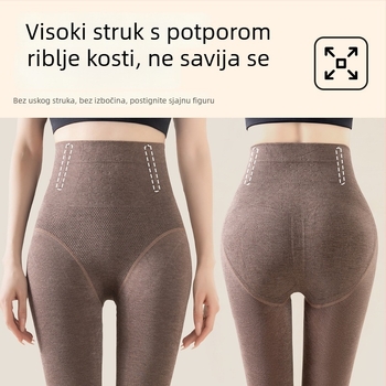Ženske tajice visokog struka s uzorkom riblje kostiju za učvršćivanje trbuha i podizanje stražnjice, vitke noge, s fleece podstavom za zimu