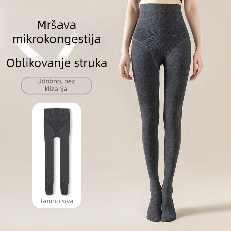 Ženske tajice visokog struka s uzorkom riblje kostiju za učvršćivanje trbuha i podizanje stražnjice, vitke noge, s fleece podstavom za zimu