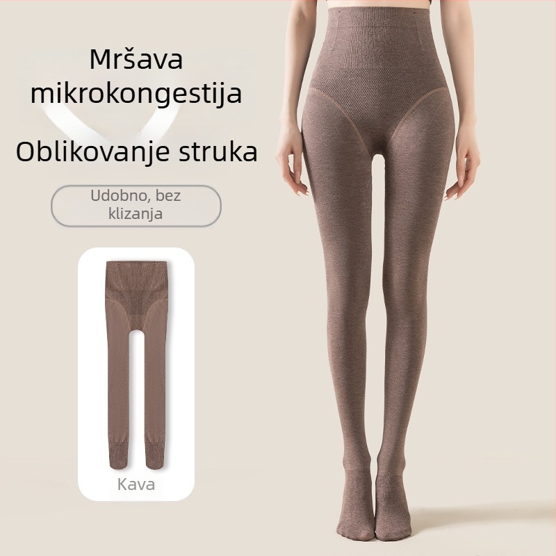 Ženske tajice visokog struka s uzorkom riblje kostiju za učvršćivanje trbuha i podizanje stražnjice, vitke noge, s fleece podstavom za zimu