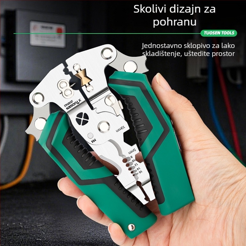Električarske klešta za skidanje izolacije kablova s ugrađenim testerom, višenamjenski alat
