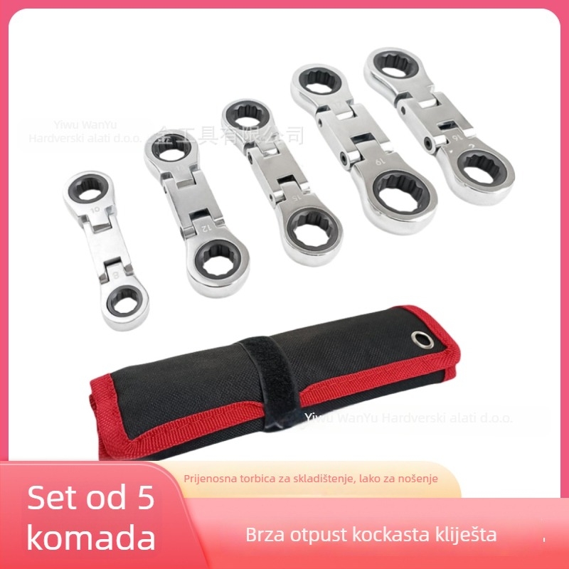 Pet djelni set ključeva s prilagodljivom glavom, prijenosna platnena torba — Wanyu hardware, krom-vanadij čelik, za popravak strojeva
