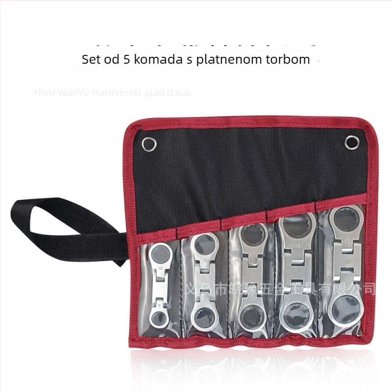 Pet djelni set ključeva s prilagodljivom glavom, prijenosna platnena torba — Wanyu hardware, krom-vanadij čelik, za popravak strojeva