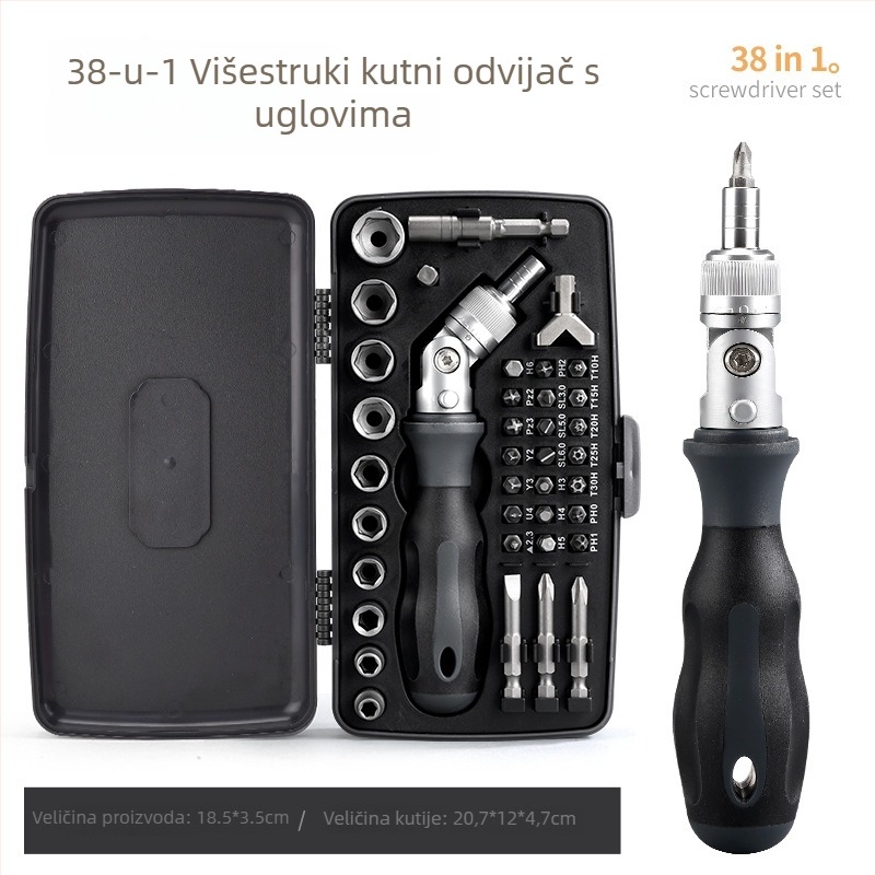 38-in-1 multifunkcionalni set odvijača s ručnim mehanizmom za kućne i motociklističke popravke — krom-vanadijevo čelik, 38 komada